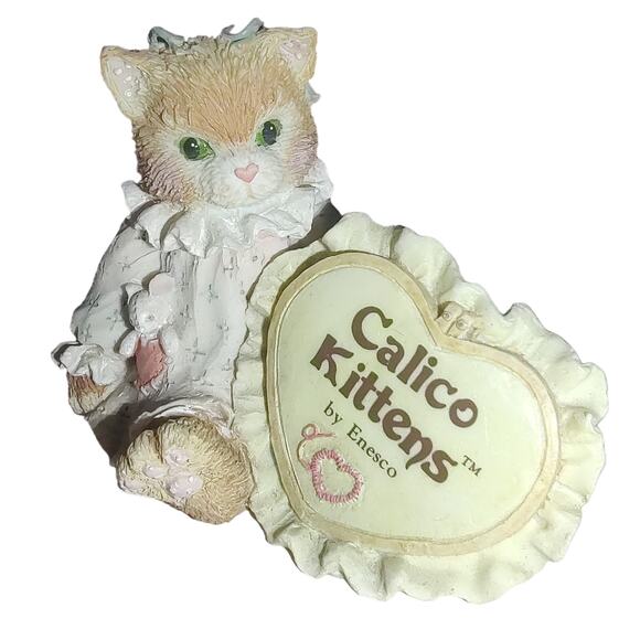 Enesco Calico Kittens Love Heart Signage Plaque 1992 #699179 Ruffle Cat Figurine - Picture 9 of 9